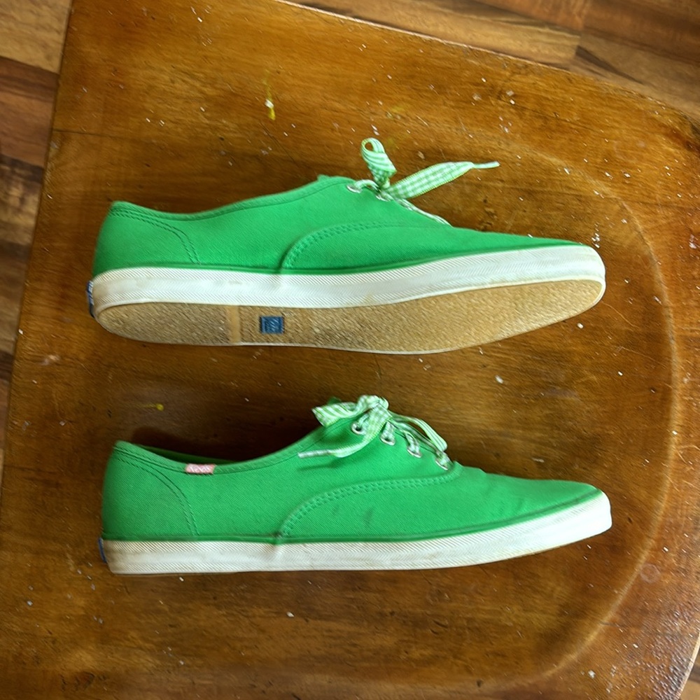 Keds women’s size 9.5 bright green & gingham laces champion oxford tennis shoes - Picture 5 of 11